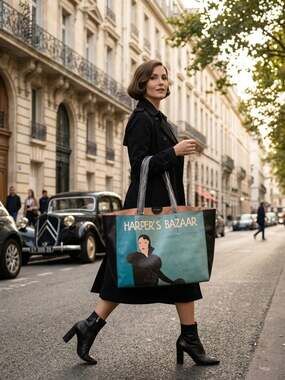 Estee Lauder Harpers Bazaar 1930 Paris Openings Tote Bag Black Teal Large NWOT
